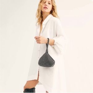 FREE PEOPLE Whistler Oversize Button-up Top in White Size Medium NWOT